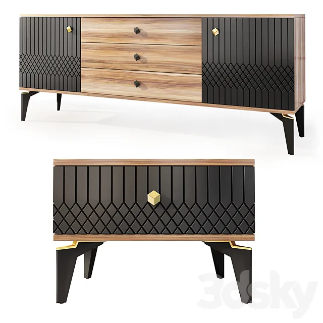 Chest of drawers and bedside tables Milano. Nightstand sideboard by Evmoda 3D Model