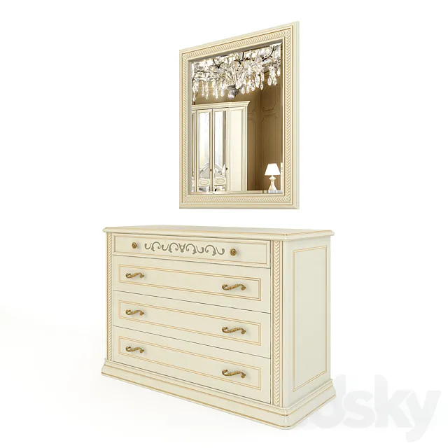 Chest of drawers and Mirror Siena Avorio 3DModel