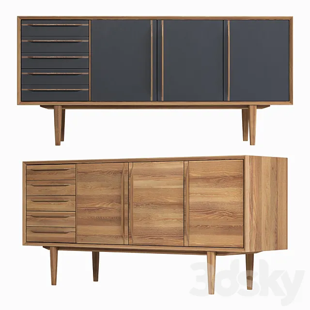 Chest of drawers Bruni _ Bruni Black three doors 160 * 75 * 45 cm 3D Model