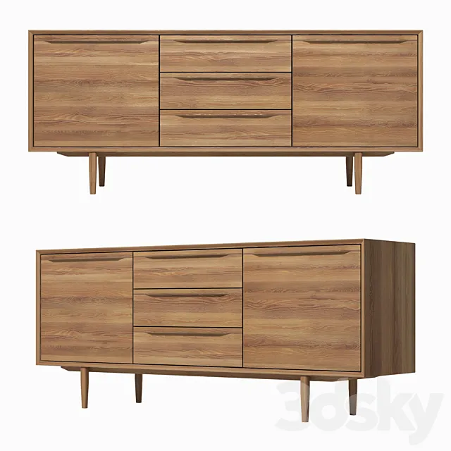 Chest of drawers Bruni with three drawers and doors 180 * 75 * 45 cm 3D Model