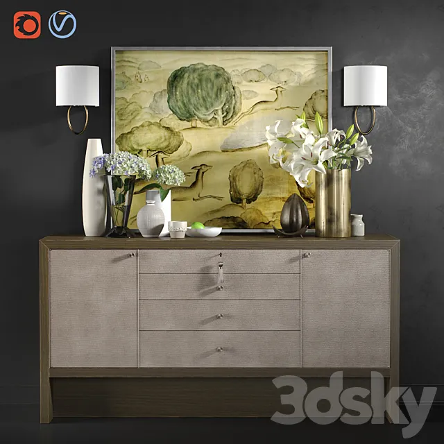Chest of drawers Carmel Console with decor 3D Model