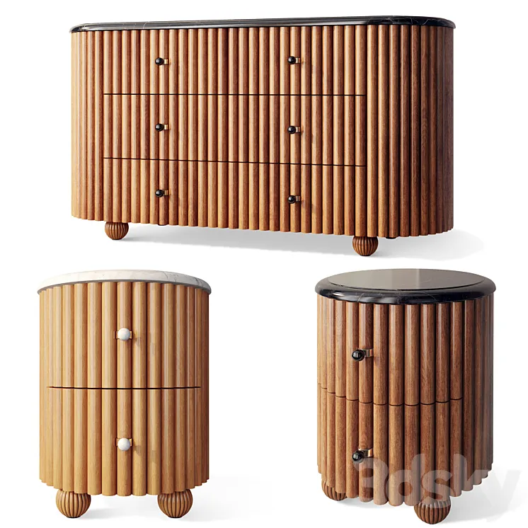 Chest of drawers oval bedside table Carlisle Soho Home 3D Model Free