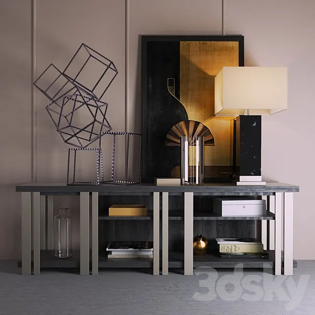 Chest of drawers with a lamp. books and decor 3DModel