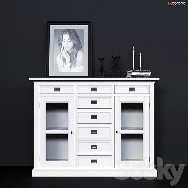 Chest of drawers with glass doors Dantone Home Oxford 3D Model