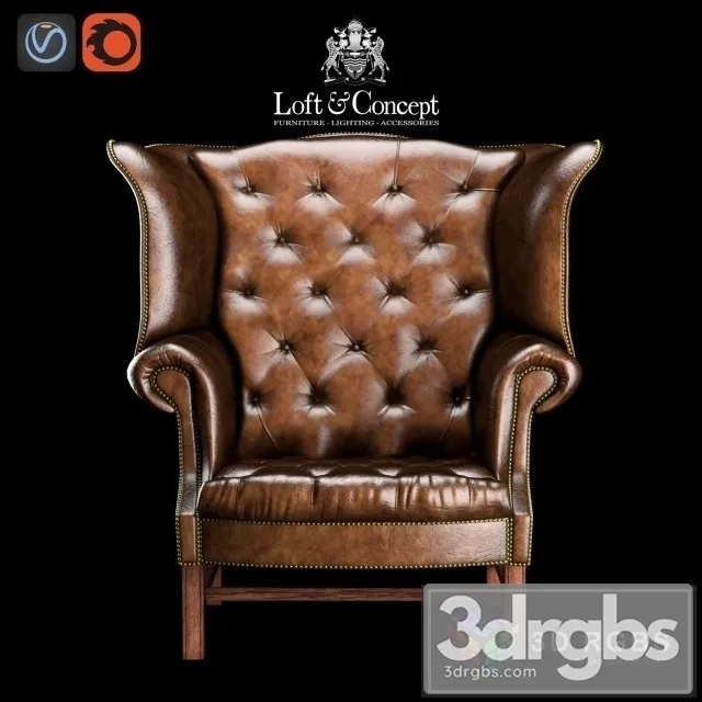 Chesterfield High Back Wing Chair 3D Model Free