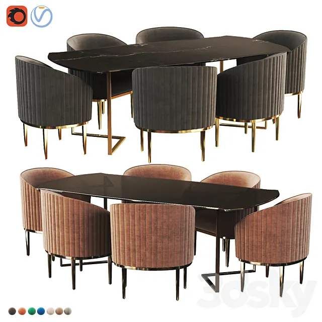 Chevron Brass Dining Table and ella dining chair 3D Model