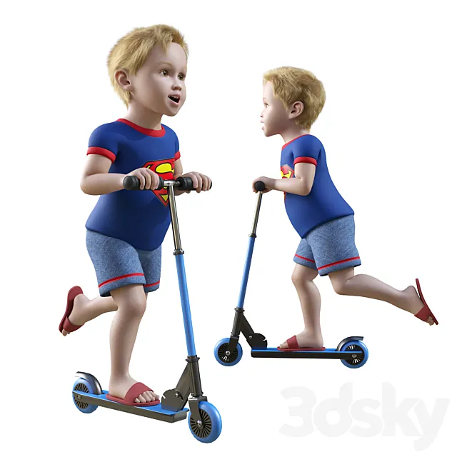 Child on scooter 3D Model