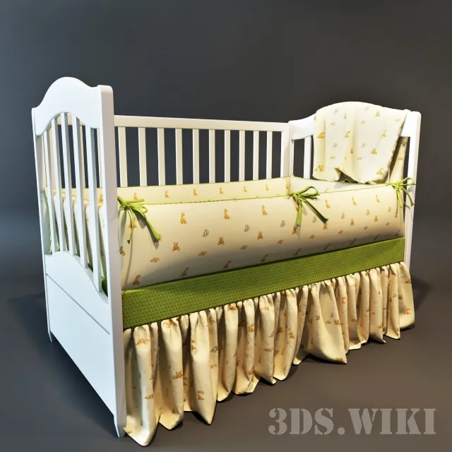child-room - Baby bed and bed linen 3D Model