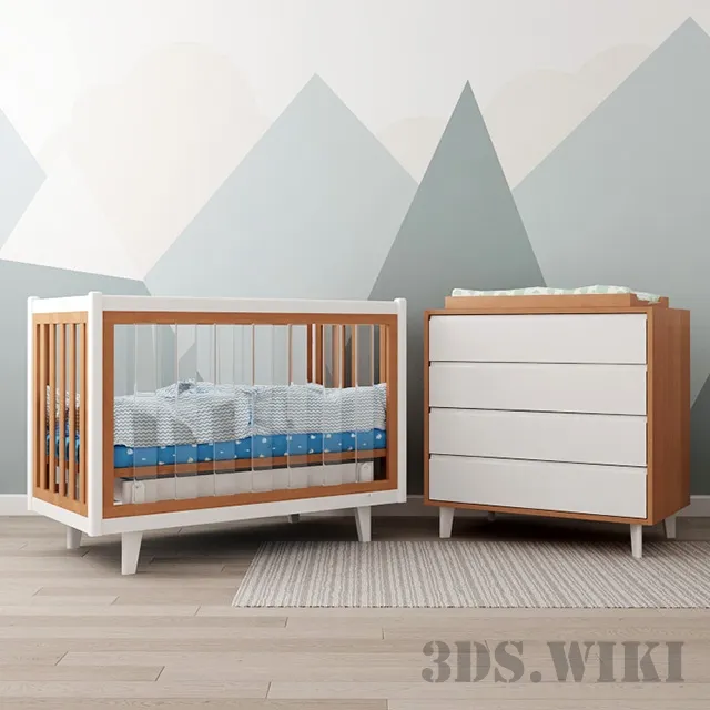 child-room - Baby cot changing chest of drawers 3D Model