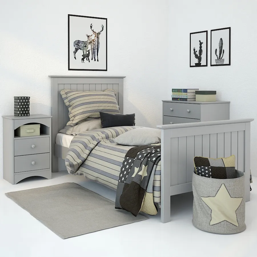 child-room - Bed Barney Grey 01 3D Model