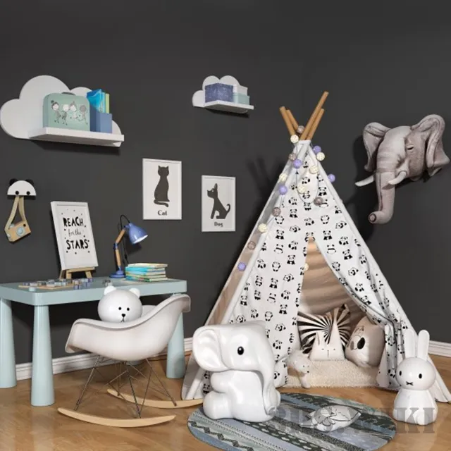 child-room - Children set with wigwam 3D Model