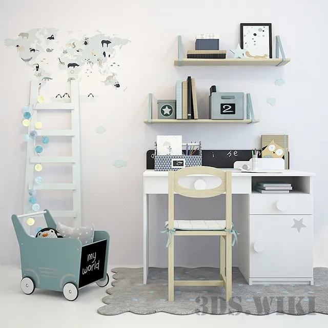 child-room - Children's desk chair and decor 3D Model