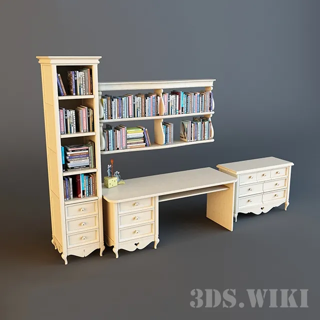 child-room - Children's table wardrobe and chest of drawers 3D Model