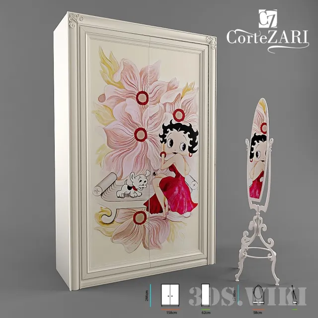 child-room - Children's wardrobe and mirror for girls - CorteZari 3D Model