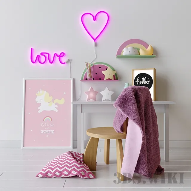 child-room - Decorative set for children for the girl - A little lovely 3D Model