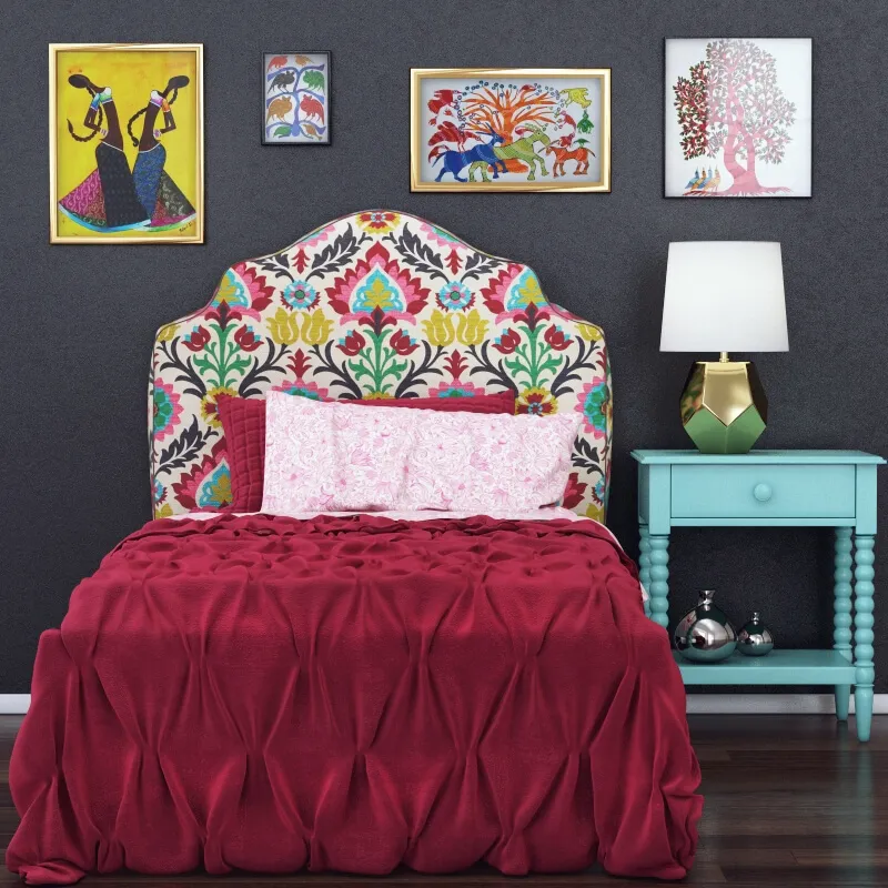 child-room - Landofnod Twin Arched Upholstered Headboard (Pattern - Desert Flower) 3D Model