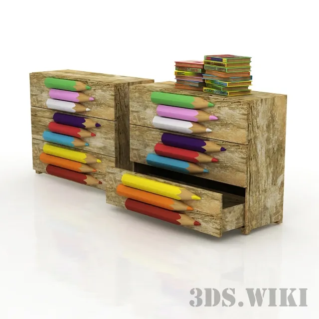 child-room - Old wooden cabinet for the nursery 3D Model