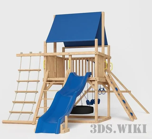 child-room - Playground with a blue slide 3D Model
