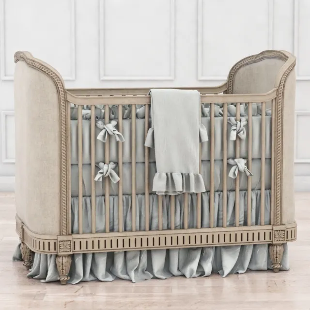 child-room - RH Belle Upholstered Crib (distressed linen) 3D Model