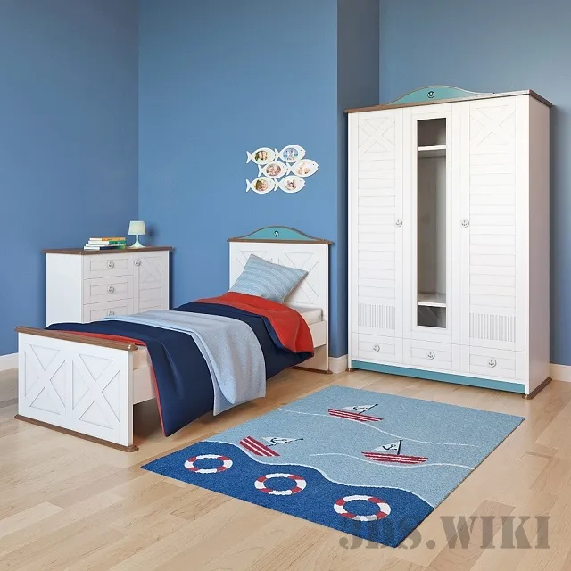 child-room - Sailing teen furniture set 3D Model