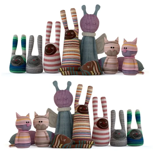 child-room - Set of textile toys from socks 3D Model