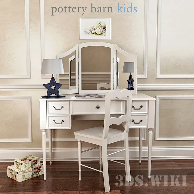 child-room - Vanity Hutch Dressing Table and Mirror - Pottery Barn 3D Model