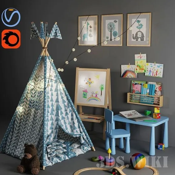 child-room - Vigvam and IKEA furniture 3D Model