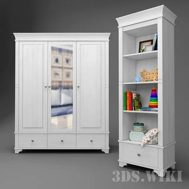 child-room - Wardrobe and shelving Bailey 3D Model