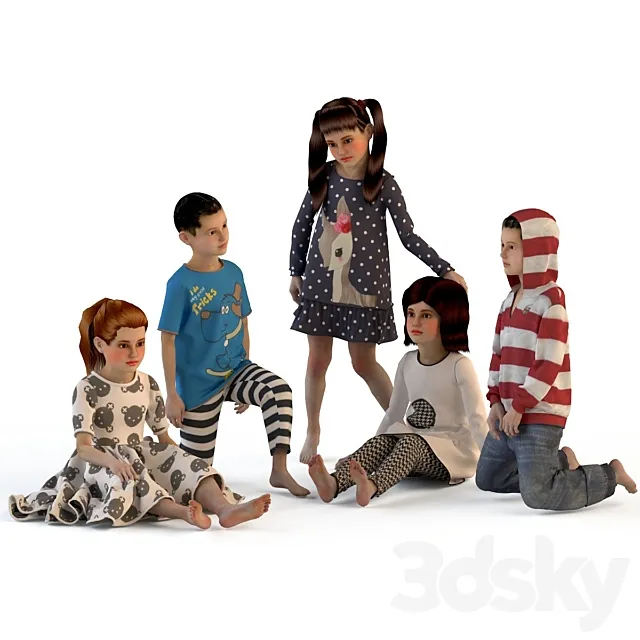 Children (3 girls. 2 boys) 3DModel