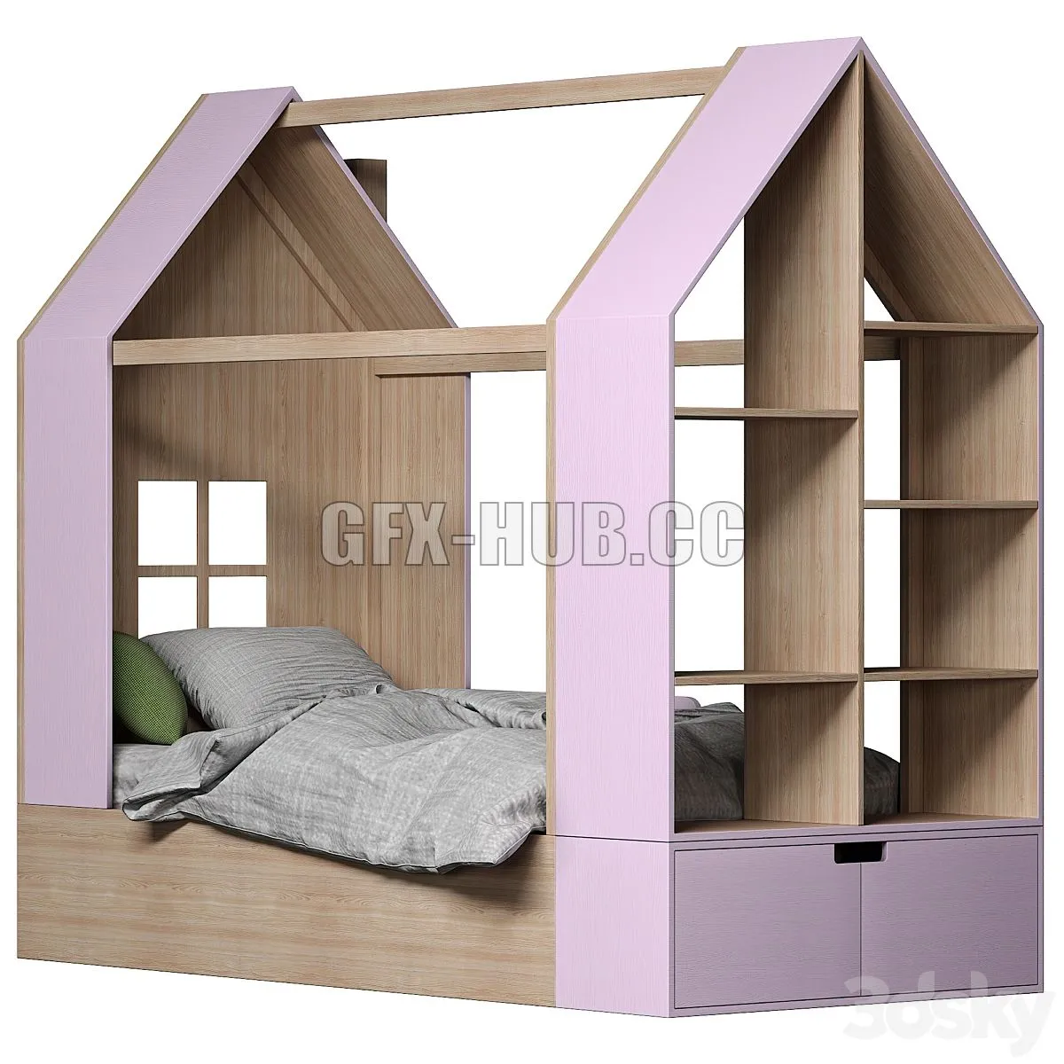 Children bed House with a rack 3D Model