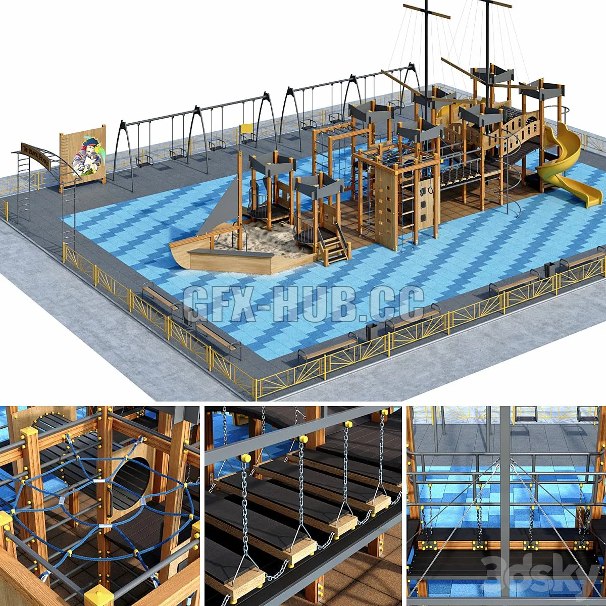 Children playground Pirate ship. Boat. Sailboat 3D Model