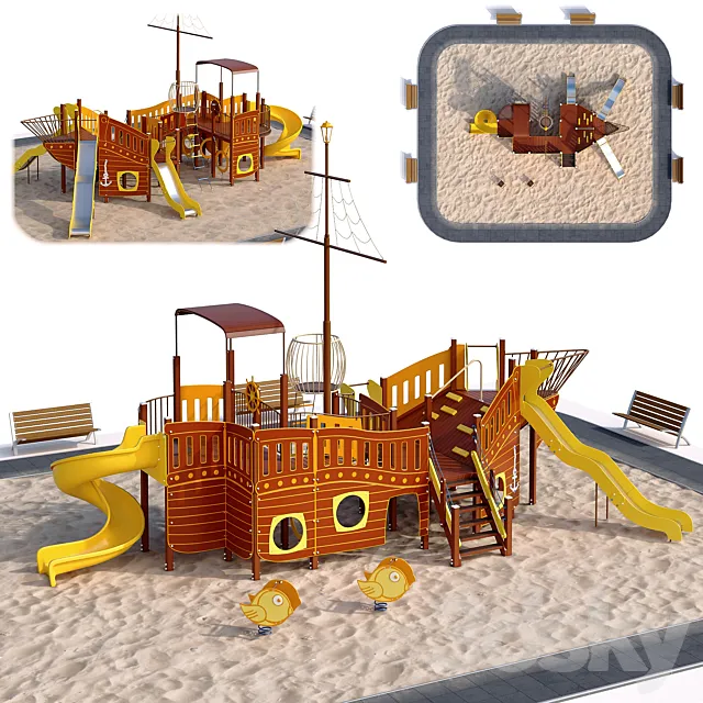Children playground ship. Boat. Sailboat 3D Model