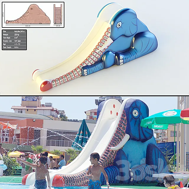 Children waterslide: Elephant Slide. Free Download
