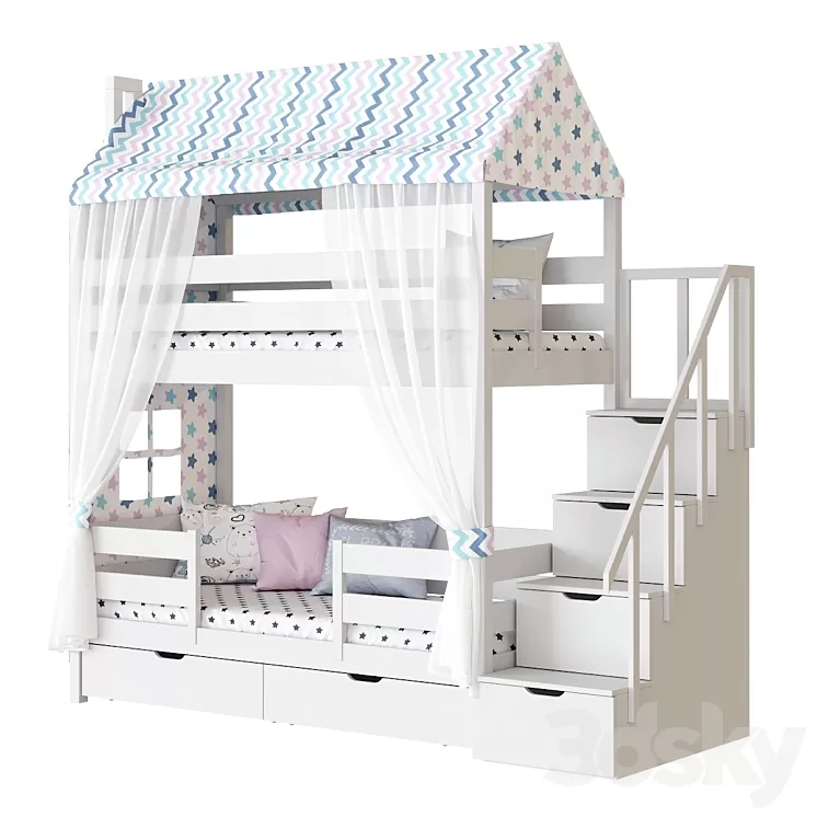 Children's 2-tiered bed house Madrid 3D Model