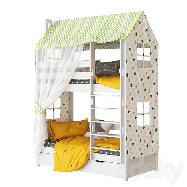 Children's bed 2-tiered house Madrid Set 2 3D Model