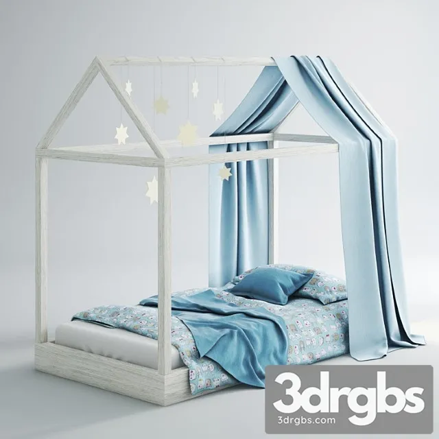 Childrens Bed House 01 Blue 3D Model Free