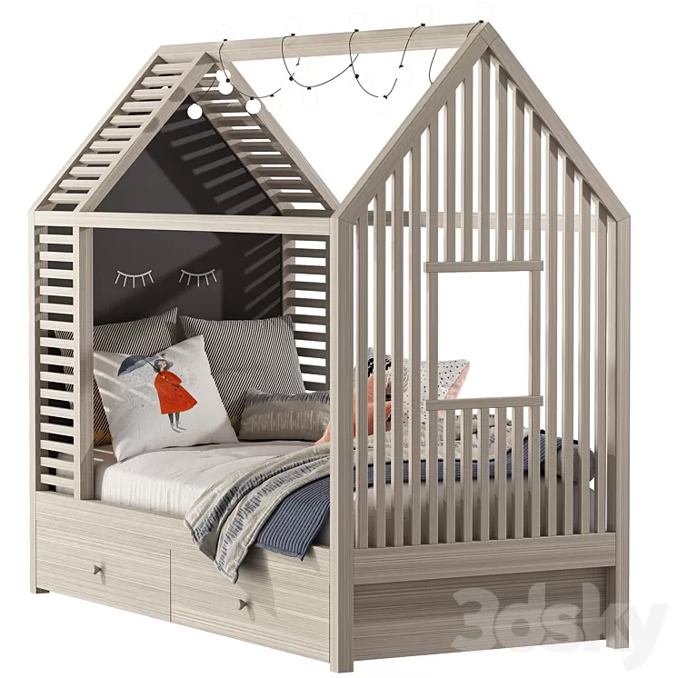 Children's bed in the form of a house 3 3D Model