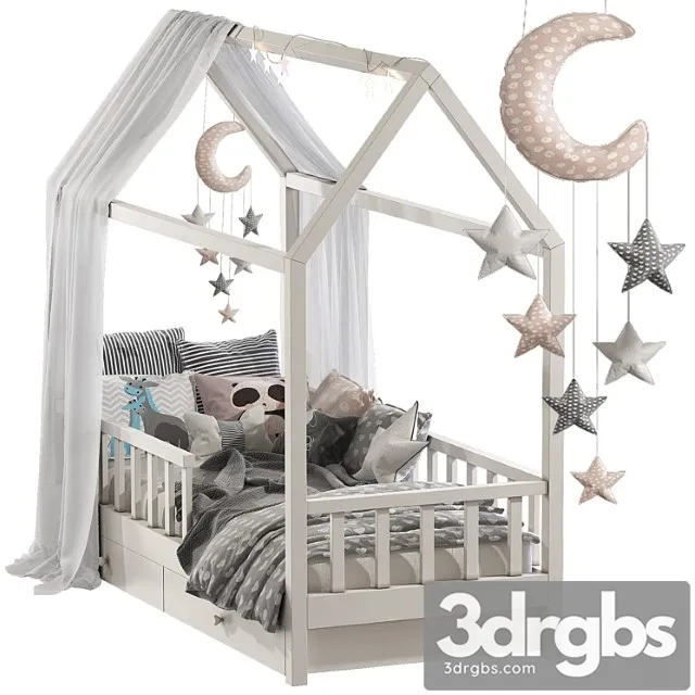 Childrens Bed With Columns 3D Model Free