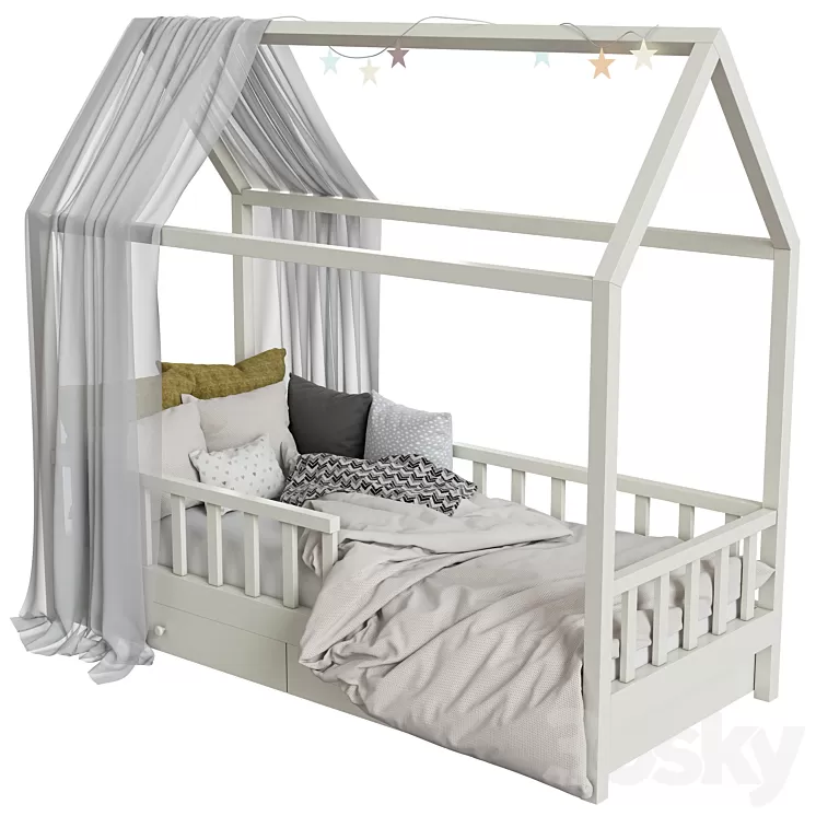 Children's bed with columns 3D Model