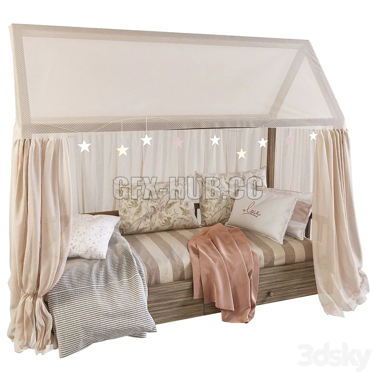 Childrens bed with columns 4 3D Model