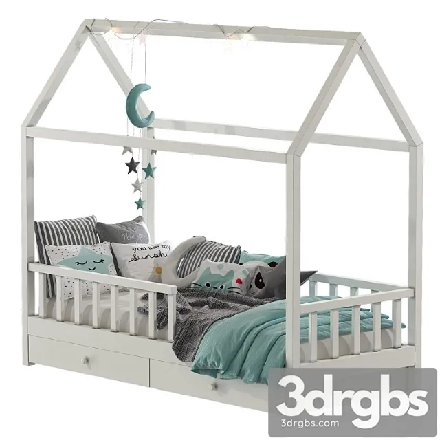 Childrens Bed With Columns 6 3D Model Free