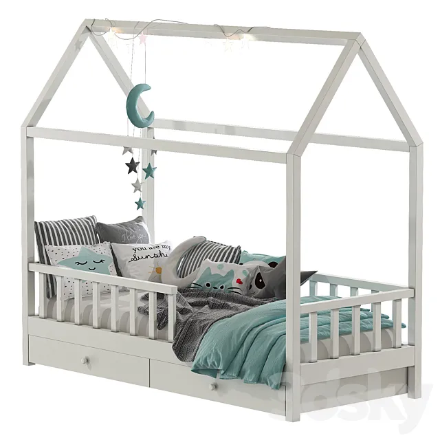 Childrens bed with columns 6 3D Model