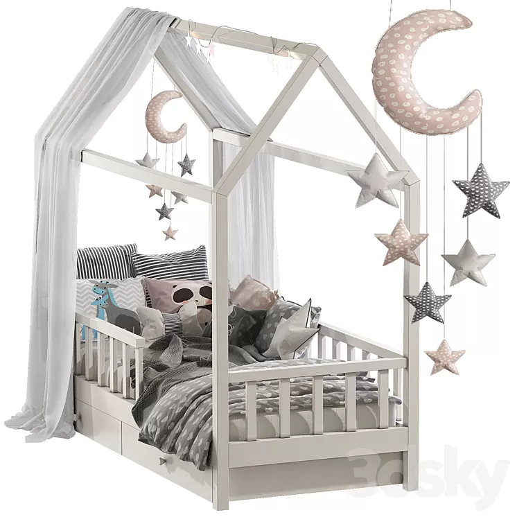 Children's bed with columns 7 3D Model