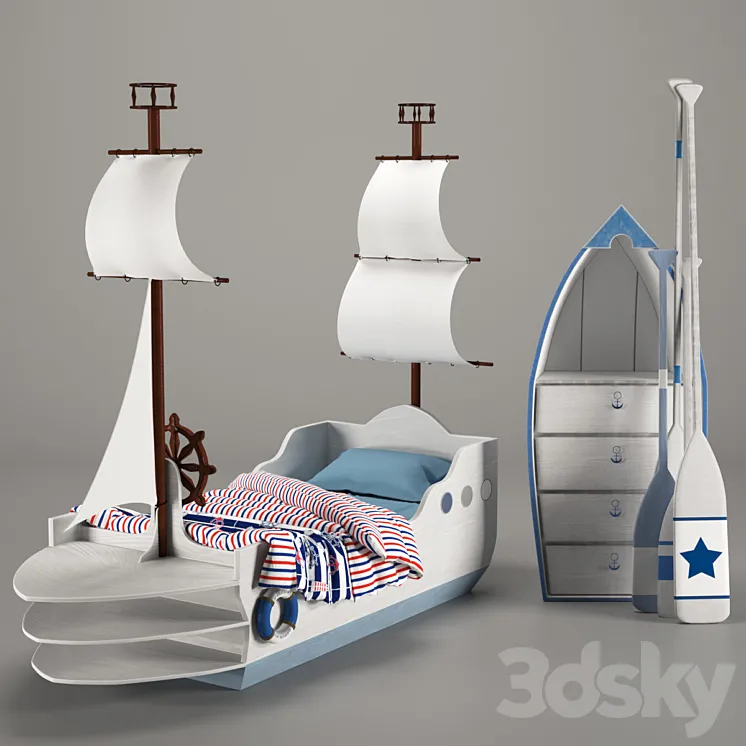 Children's Boat Bed 3D Model Free