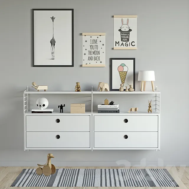 Children's chest of drawers with toys String System 3D Model