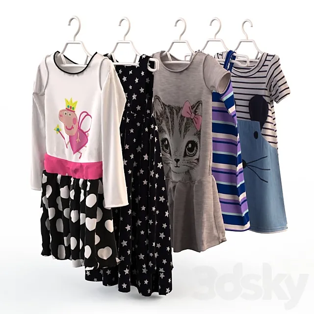Children's clothing on hangers 2 3DModel
