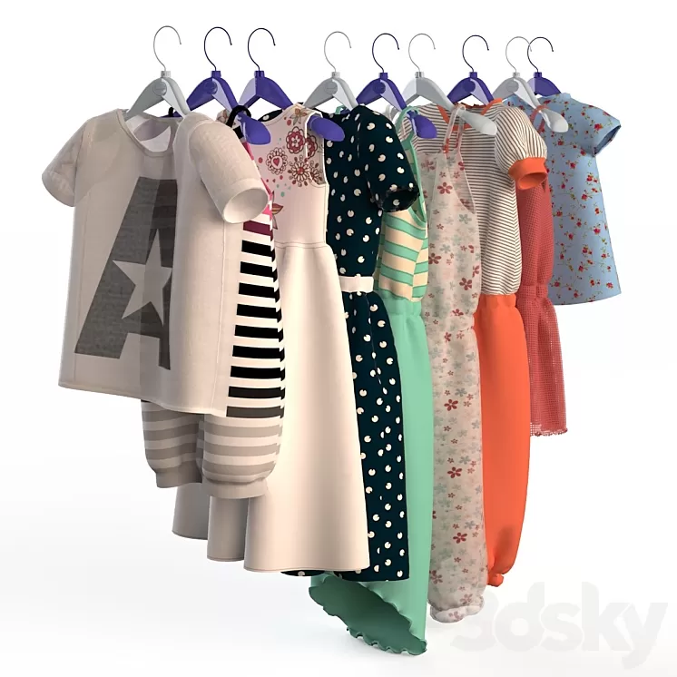 Children's clothing on hangers 3D Model