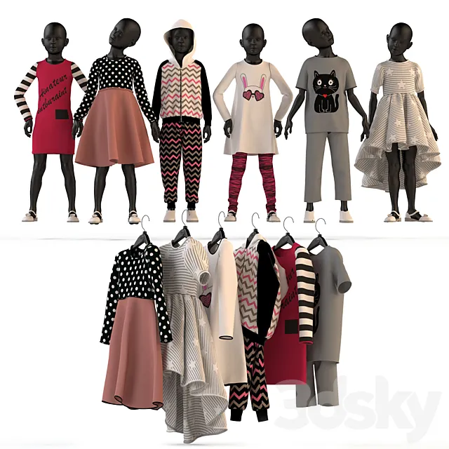 Children's clothing on mannequins and hangers 2 3D Model