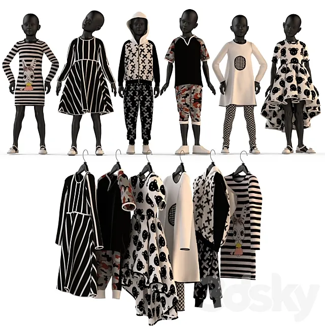 Children's clothing on mannequins and hangers 3DModel
