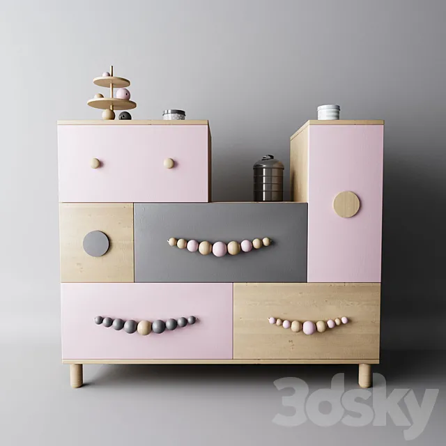 Children's dresser with color boxes 3D Model
